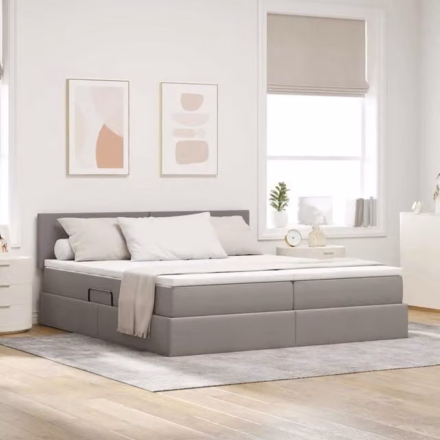 Letto con contenitore e illuminazione LED vidaXL in tessuto beige e grigio con porta di ricarica USB L/P/H: 204 x 200 x 200 cm – 1