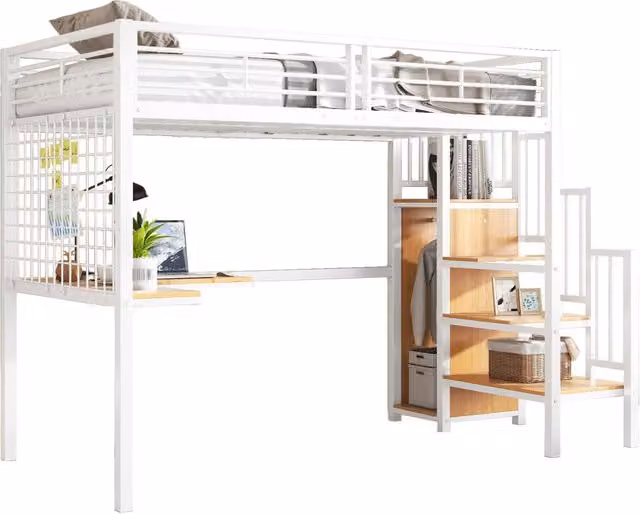 Letto a castello VN con armadio integrato e struttura a casetta per bambini, bianco, L/P/H: 200 x 90 x 170 cm