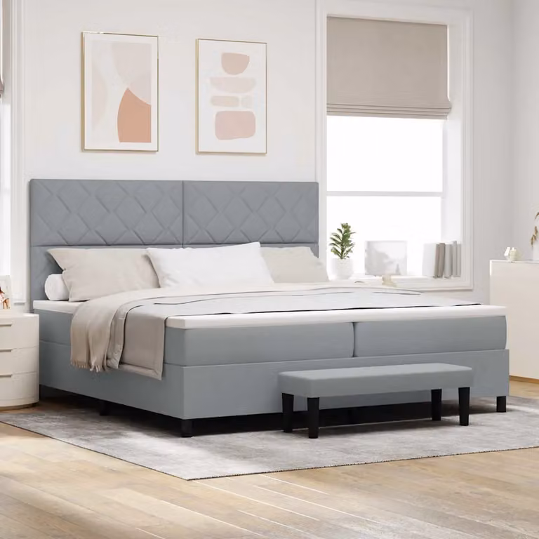 Letto ibrido con molle a sacco e testiera vidaXL in tessuto grigio, L/P/H: 200 x 200 x 280 cm