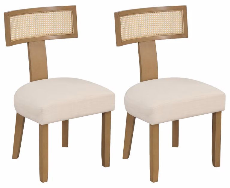 COSTWAY Set di 2 sedie da sala da pranzo in rattan, sedie da cucina in legno, sedie da tavolo da pranzo con seduta imbottita, sedie in legno fino a 180 kg, sedia imbottita, beige + naturale