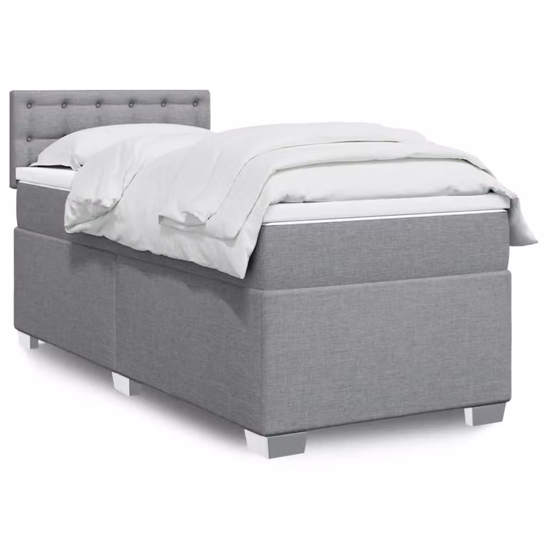 vidaXL Giroletto a Molle con Materasso Ibrido in Tessuto Grigio Chiaro e Bianco L/P/H: 100 x 200 cm