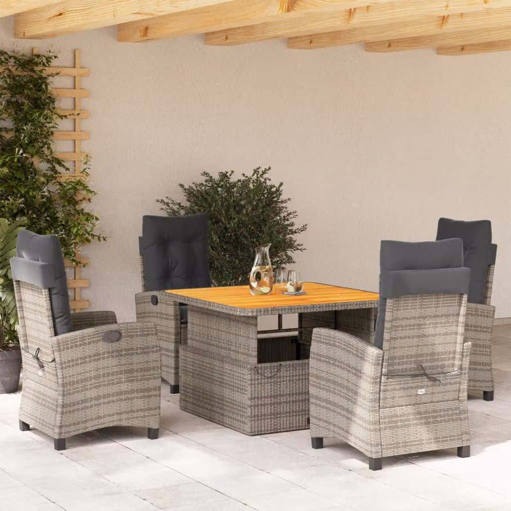 Set da pranzo da giardino vidaXL in legno di acacia oliato e rattan, 5 pezzi, grigio e marrone – 1