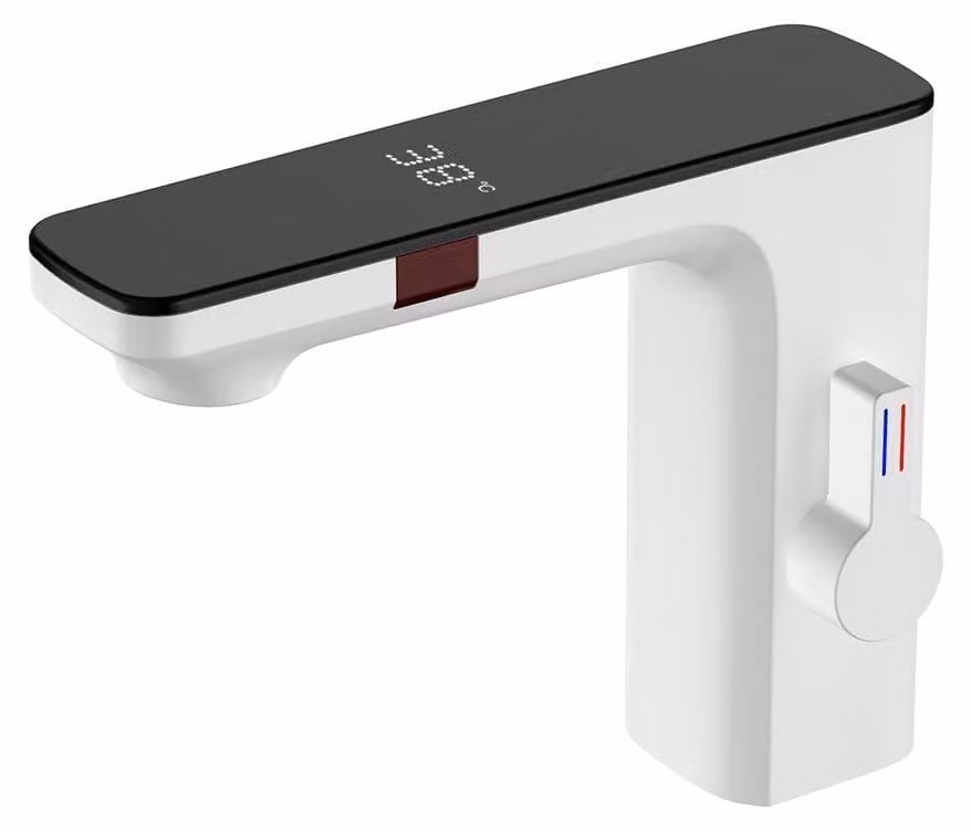 Miscelatore per lavabo con sensore e display, attacco 1/2", colore bianco