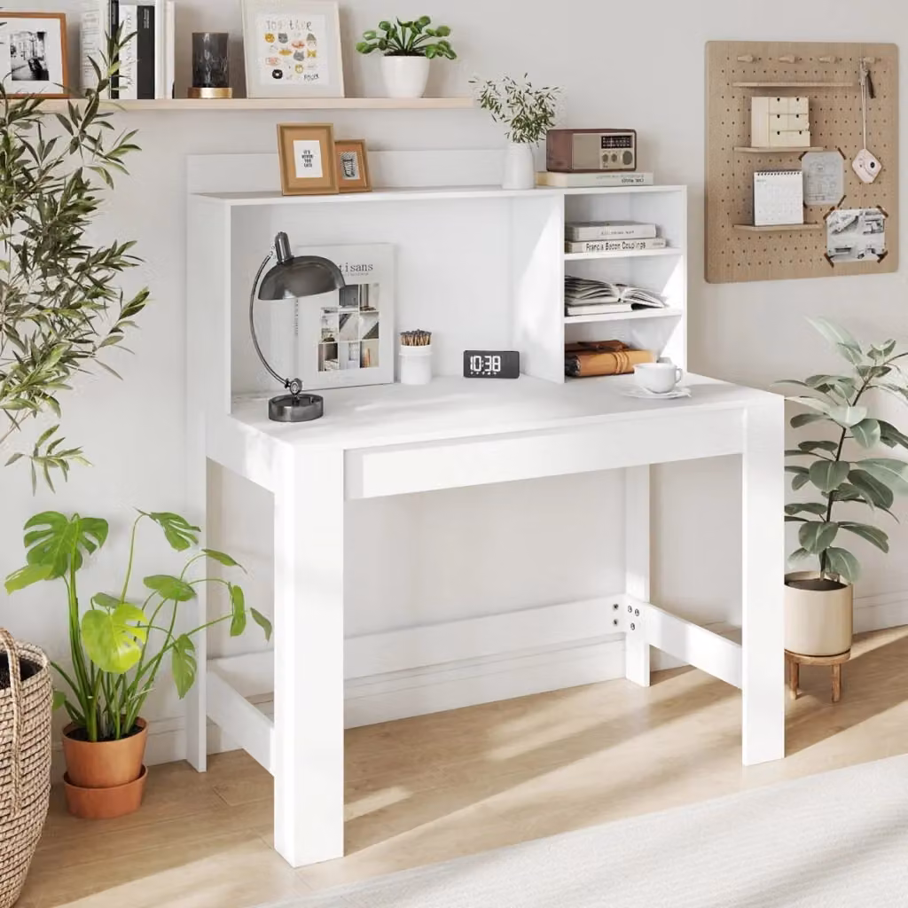 Scrivania da ufficio e computer Design Mania moderna in MDF bianco con foro passacavi L: 125 cm, P: 60 cm, H: 76 cm – 2