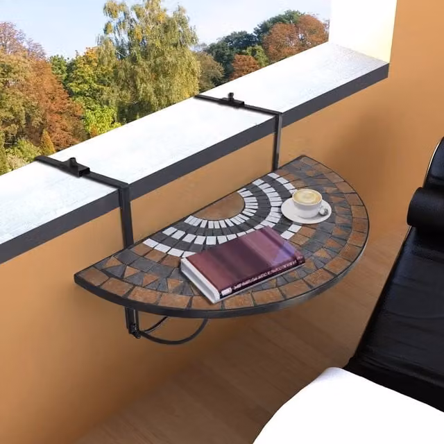 Tavolo Sospeso da Balcone Terracotta e Bianco con Mosaico