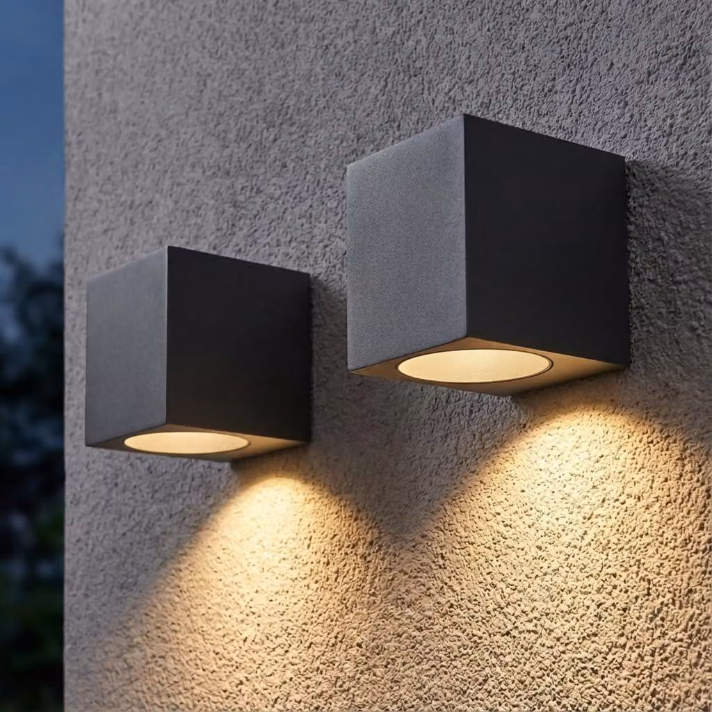 Set di 2 applique da esterno, attacco GU10, colore antracite, materiale alluminio, grado di protezione IP44