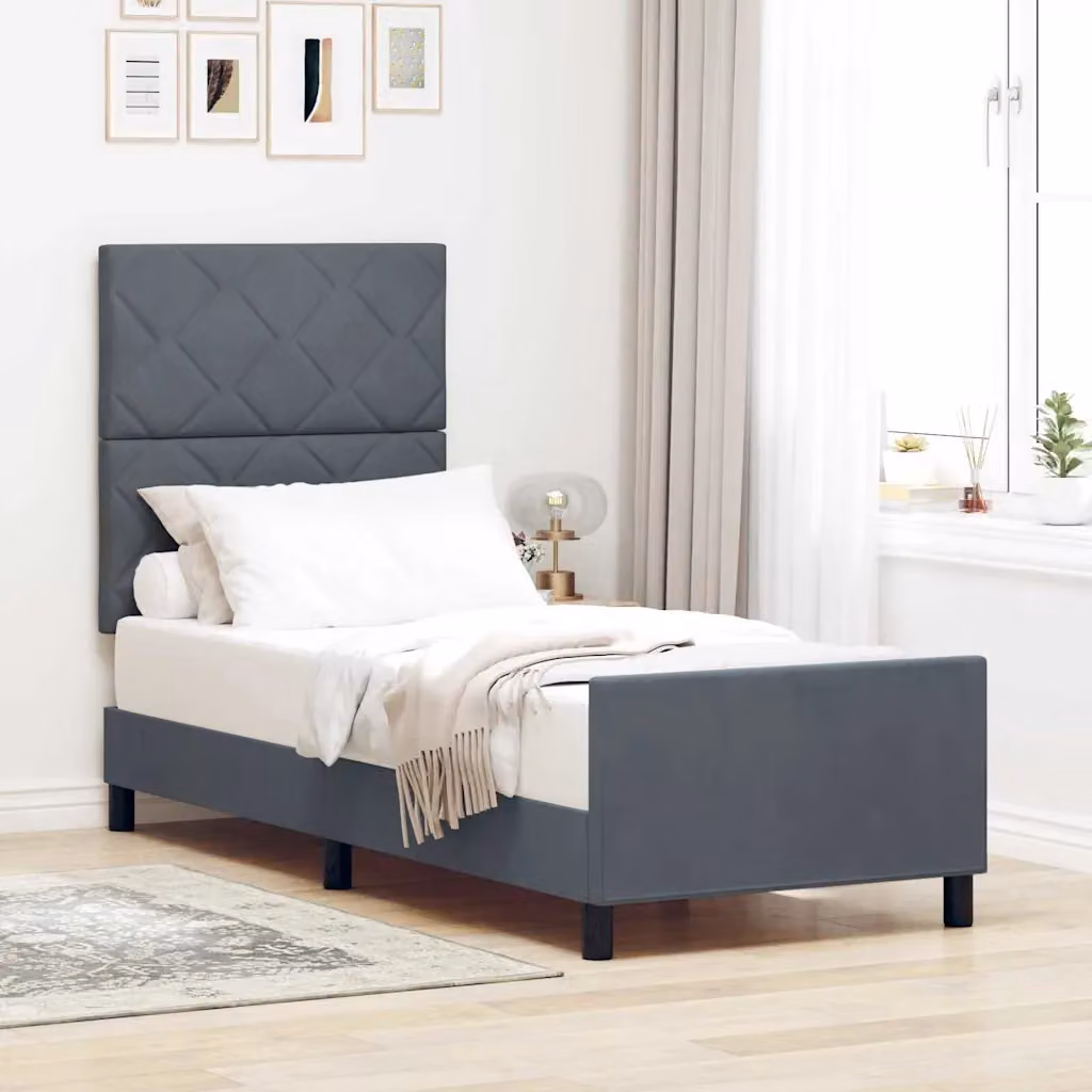 Letto a molle con testiera vidaXL in velluto grigio scuro L/P/H: 80 x 200 x 128 cm