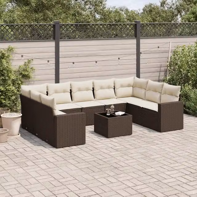 Set Divani da Giardino 10pz con Cuscini in Polyrattan Marrone 3251750