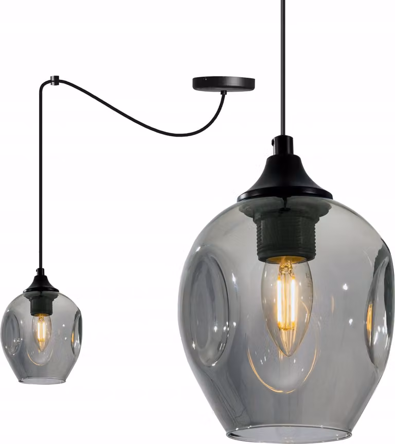 Prage Spider - lampada a sospensione a forma di ragno - lampada da soffitto - lampada a ragno con 1 testa - lampada a sospensione in metallo e vetro - grafite
