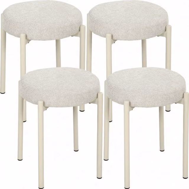 Set di 4 sgabelli impilabili rotondi HOMCOM con seduta imbottita in tessuto, colore beige, L/P/H: 45 x 45 x 47,5 cm – 1