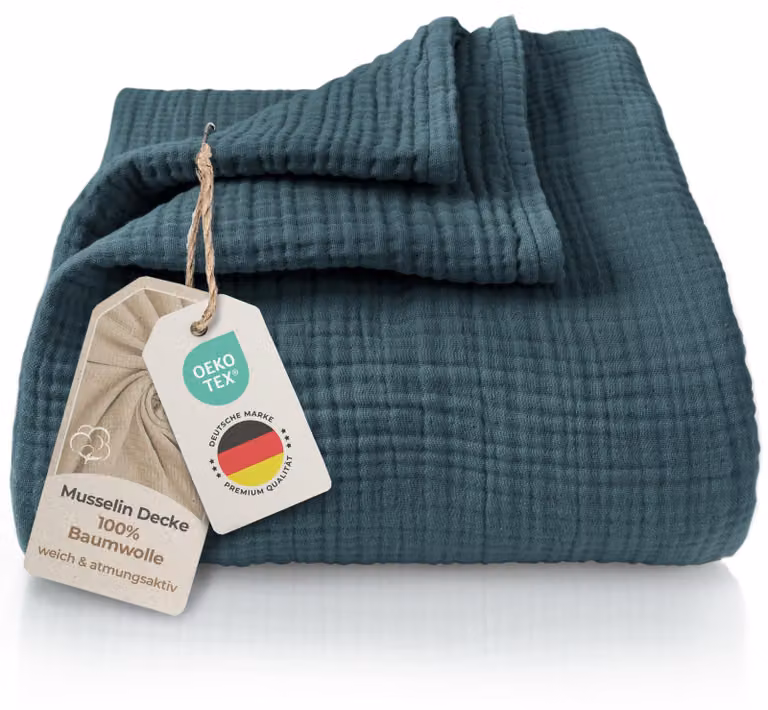 Lenzuola in mussola, 220x240 cm, 100% cotone, extra morbide, colore blu