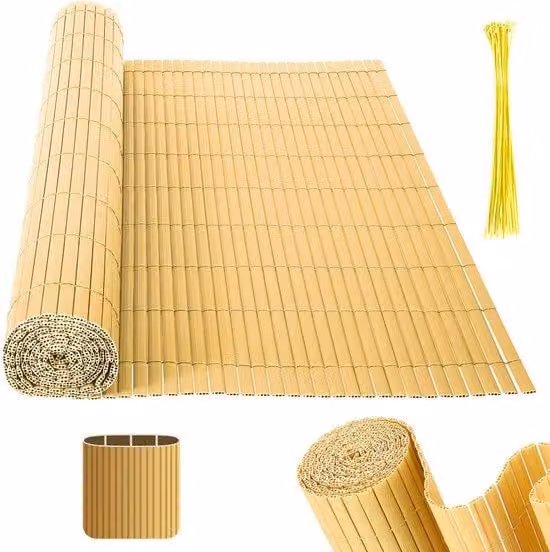 Pannello divisorio in PVC per giardino, 180x40 cm, colore bambù, dimensioni 1,8x4 metri, per garantire privacy su balconi e terrazze