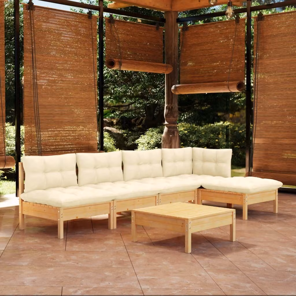 Maison Exclusive - Set Divani da Giardino 6 pz con Cuscini Crema in Massello di Pino