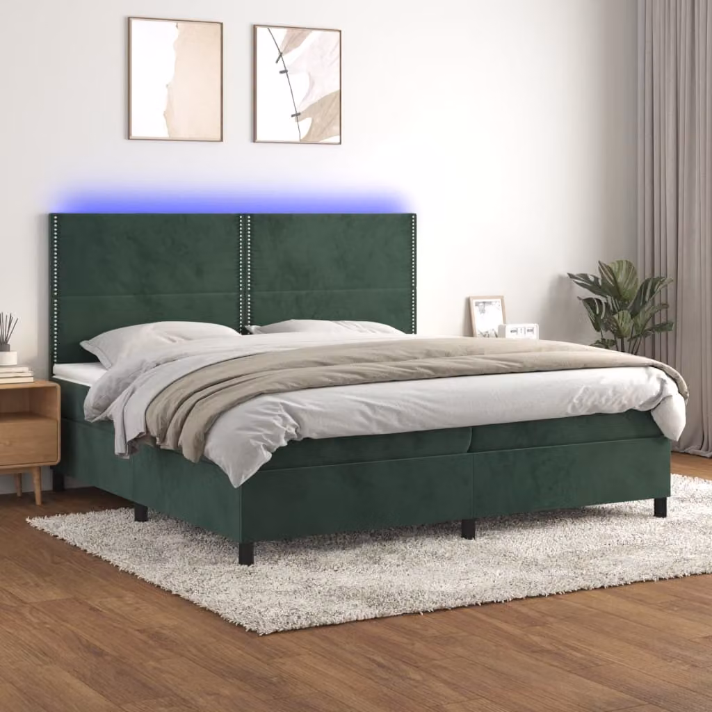 Maison Exclusive - Letto a Molle con Materasso e LED Verde Scuro 200x200cm Velluto