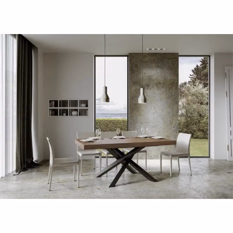 Tavolo allungabile ITAMOBY Volantis Premium con telaio a X in metallo antracite e piano in noce, L: 180-440 cm, P: 90 cm – 2