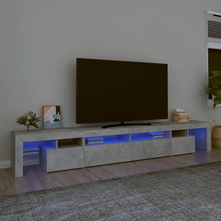 vidaXL Mobile Porta TV Moderno con Luci LED Integrate Grigio Cemento L: 260 cm, P: 40 cm, H: 36,5 cm