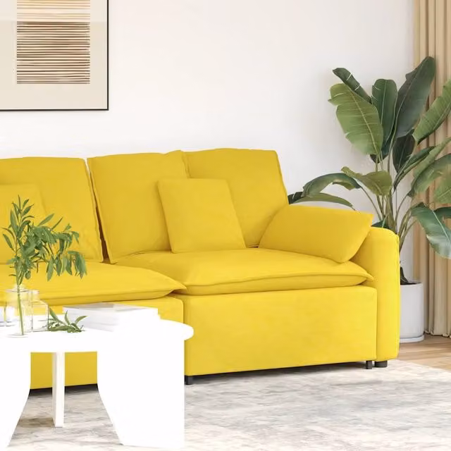 Modulo Terminale Bracciolo per Divano Modulare vidaXL con Cuscini, Giallo, L: 112 cm, P: 105 cm, H: 64 cm