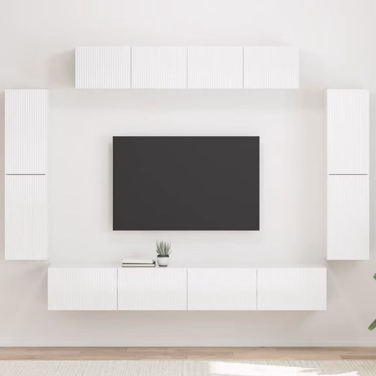 Mobile TV vidaXL Bianco Lucido con 8 scomparti e design minimalista in MDF
