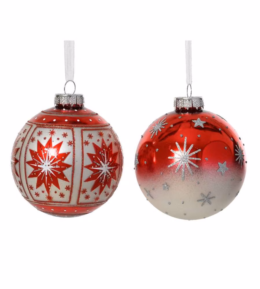 Decoris Palline di Natale in Vetro - Decorazione con Stelle - 8 cm