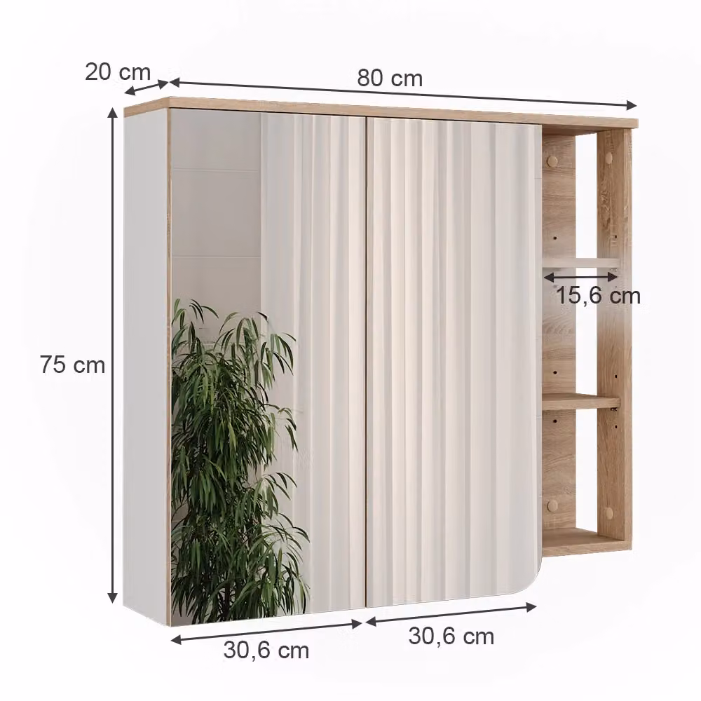 Mobile a specchio Karen Vicco per bagno in legno Sonoma e Bianco L: 80 cm, H: 75 cm – 2