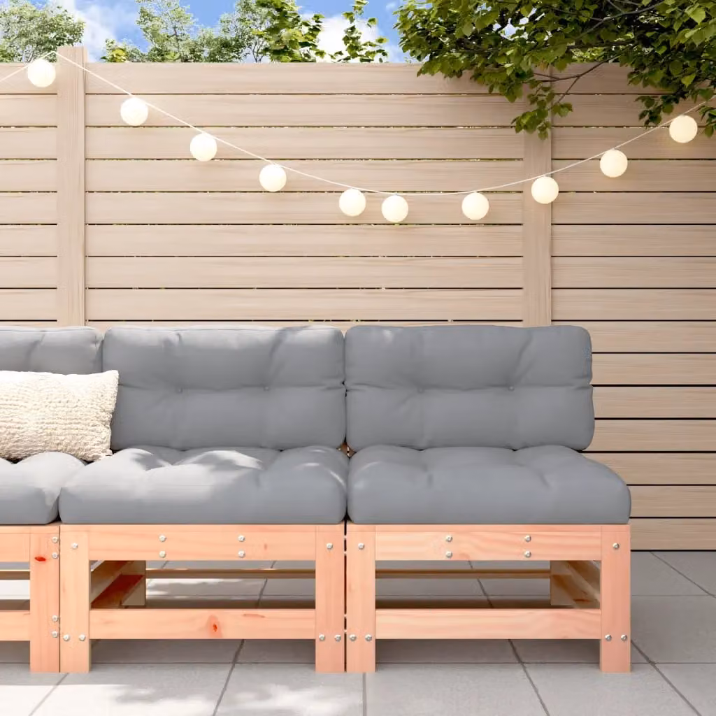 Set di 2 divani centrali con cuscini vidaXL in legno di Douglas per giardino e terrazzo, marrone e grigio