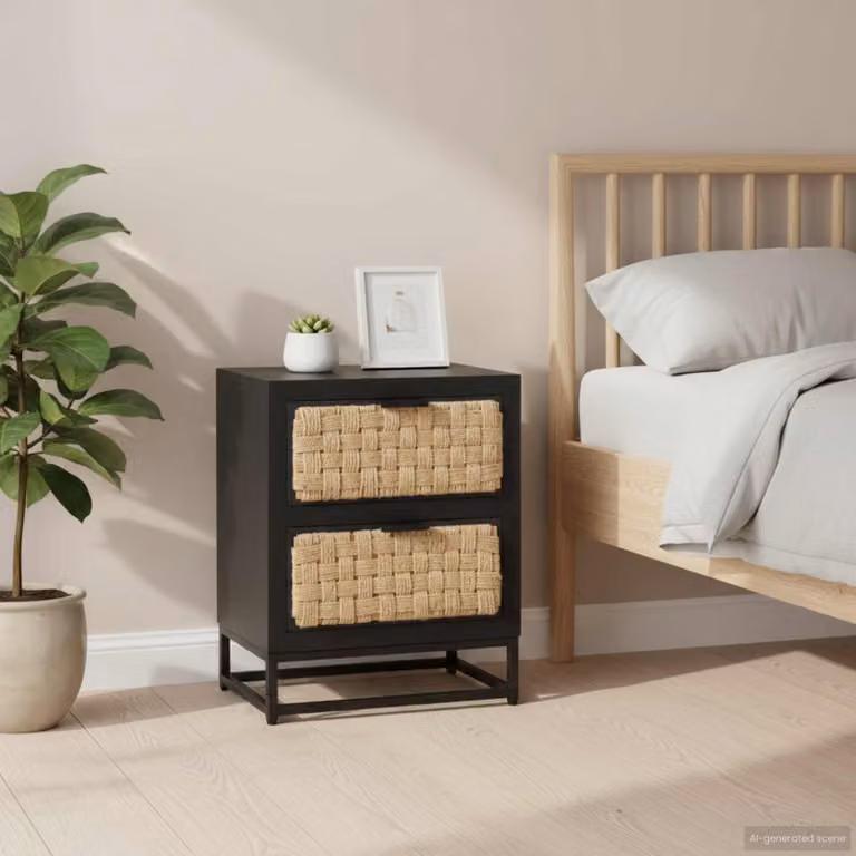 Comodino sospeso vidaXL in legno di mango e metallo stile industrial, marrone e nero
