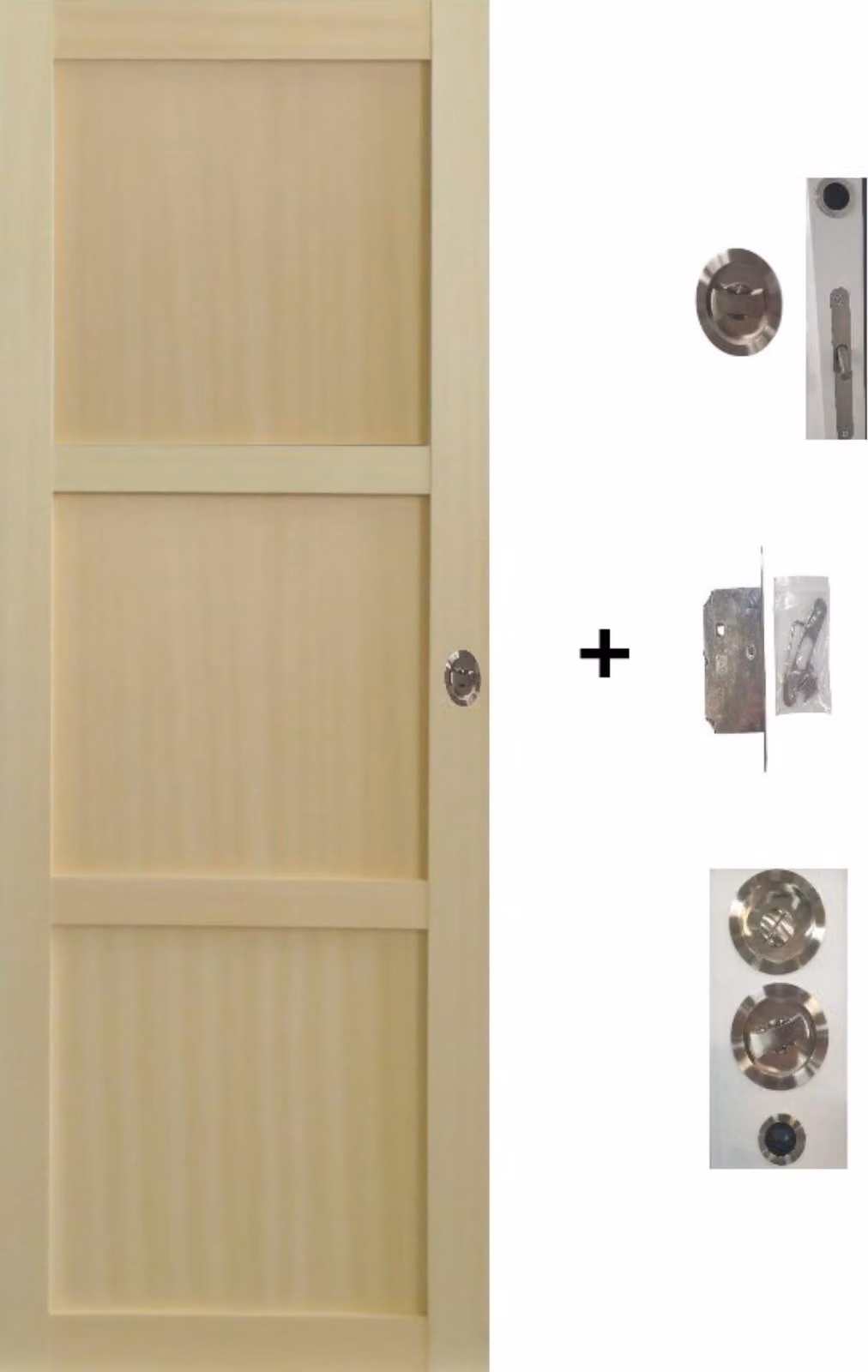 Porta scorrevole in legno Ayous 3 pannelli H204 x L73 cm, serratura di sicurezza Gd Menuserie