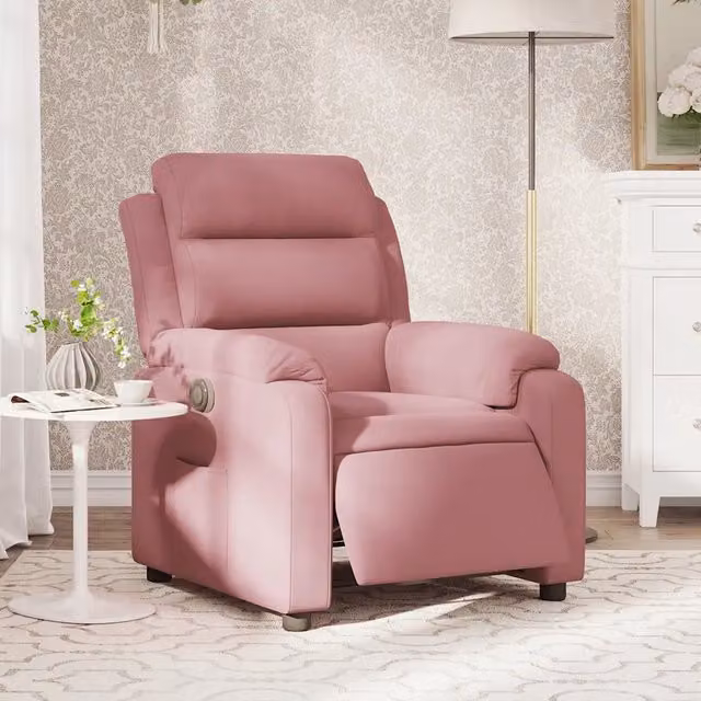 Poltrona elettrica reclinabile relax vidaXL in velluto rosa con massaggio e braccioli