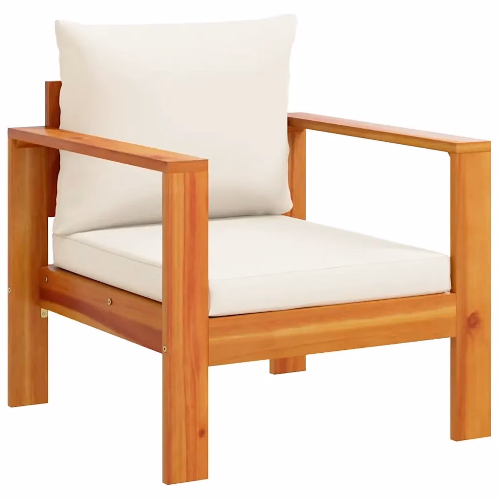 Sedia da giardino moderna vidaXL in legno di acacia con cuscini bianchi e braccioli – 2