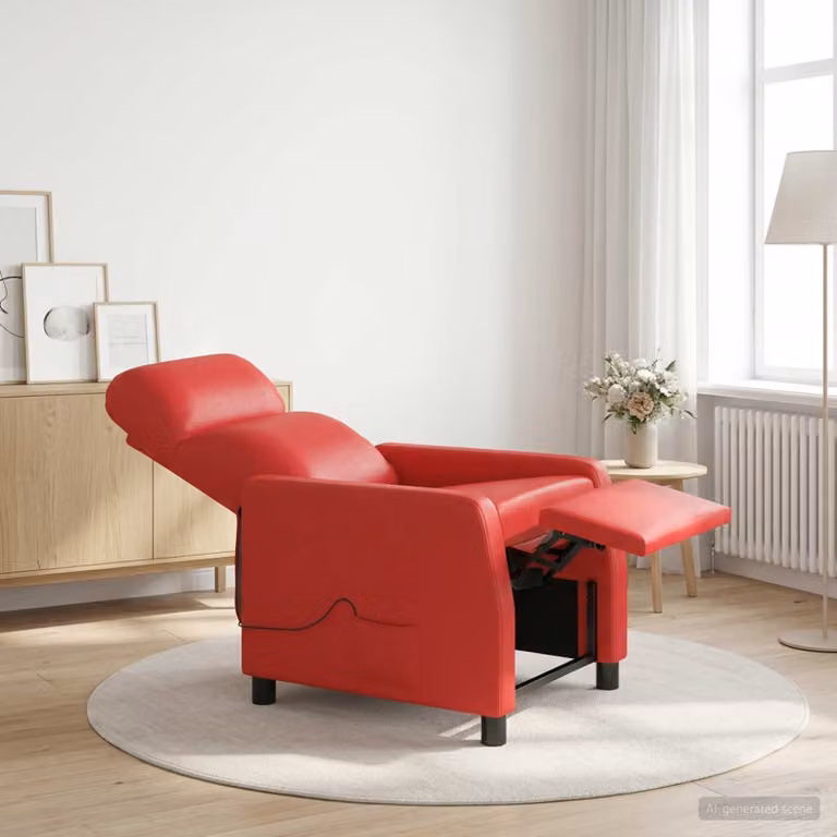 Poltrona relax reclinabile vidaXL in similpelle rossa con braccioli e imbottitura in schiuma