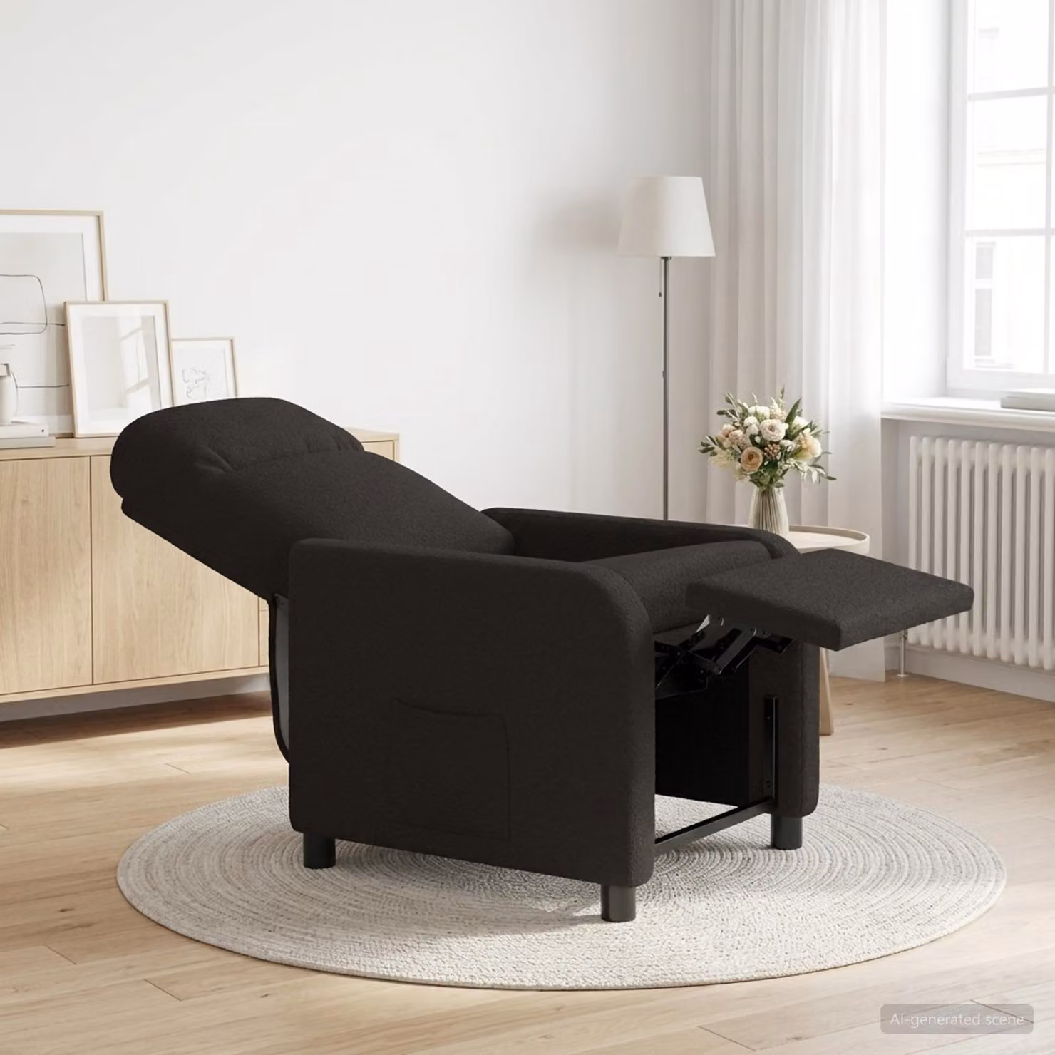 vidaXL Poltrona reclinabile moderna in tessuto bouclé nero con braccioli