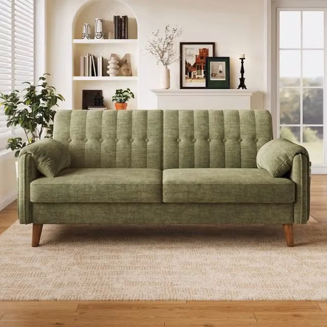 Divano a 2 posti Mivray in tessuto verde con design moderno e cuscini inclusi L/P/H: 161,5 x 83,5 x 79 cm