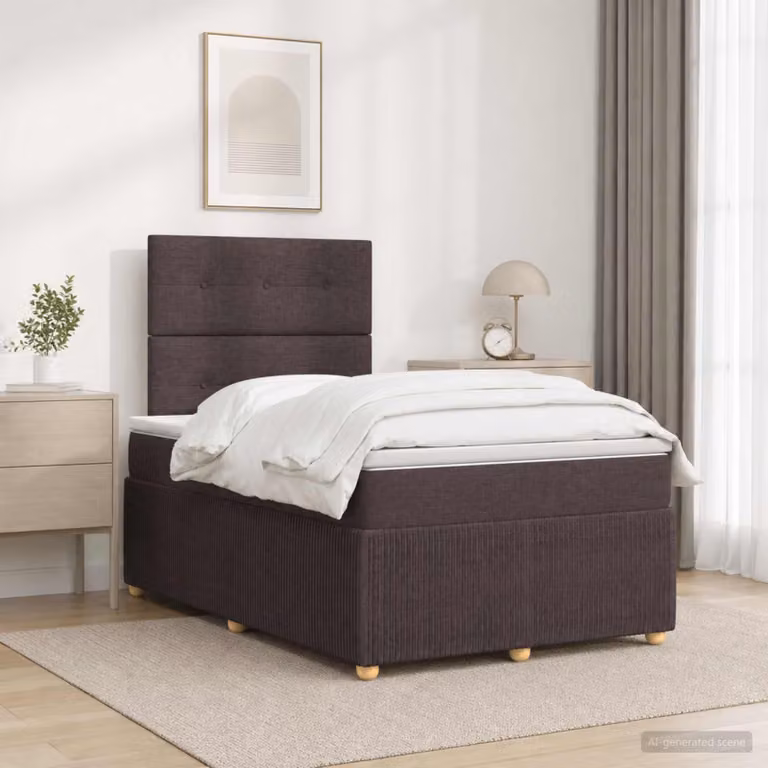 Letto box spring con materasso vidaXL in tessuto marrone e bianco, L/P/H: 200 x 120 x 76 cm