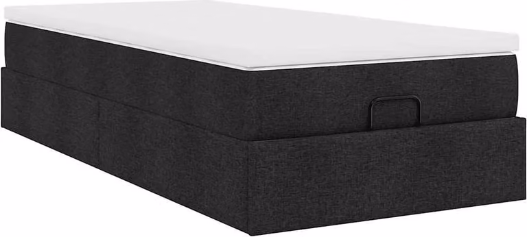 Struttura Letto Pouf con Materasso Nero 90x200 cm in Tessuto