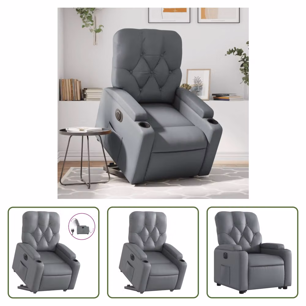 The Living Store Poltrona relax con ausilio per l'alzata in Pelle finta grigio elettrico