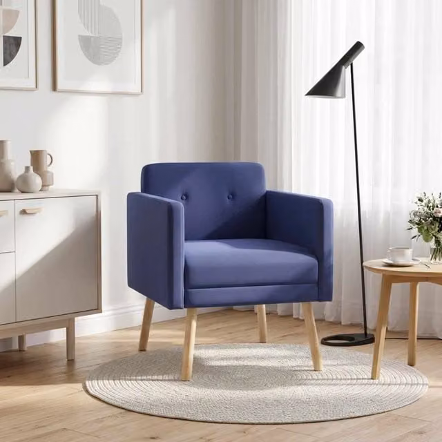 Poltrona moderna in velluto blu vidaXL con braccioli e struttura in legno