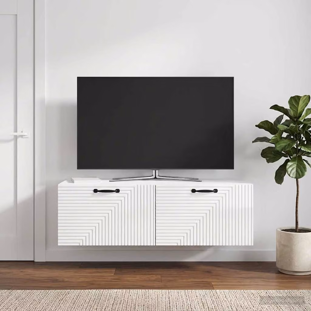 vidaXL Mobile Porta TV da Muro Moderno Bianco Lucido L: 98 cm, P: 41 cm, H: 30 cm