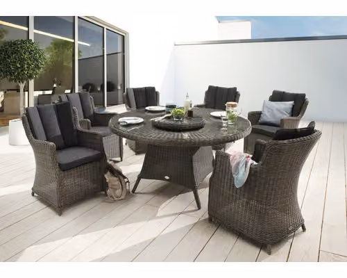 Gruppo di sedute Destiny LUNA 6 poltrone + tavolo Ø150x75cm + giradischi, grigio vintage