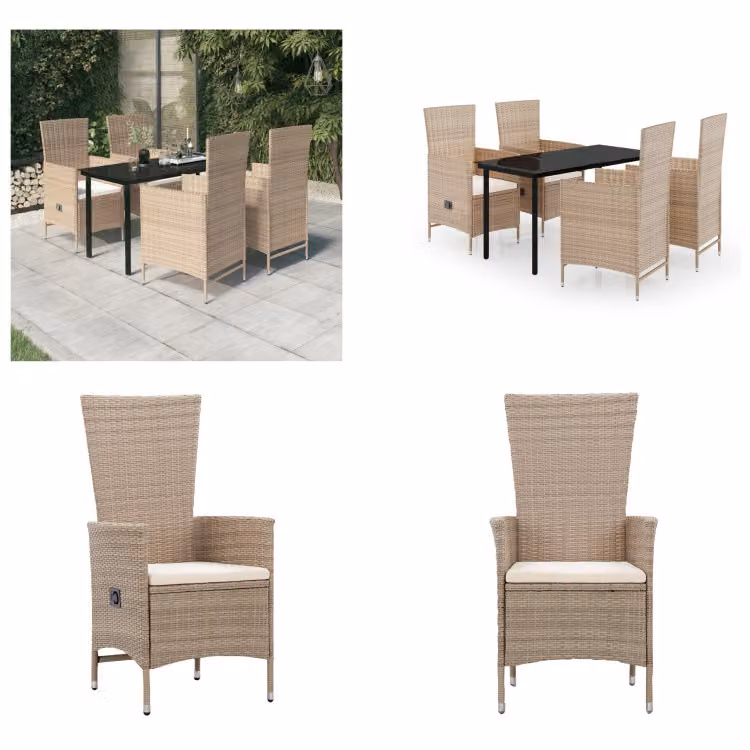 vidaXL Set da pranzo da giardino 5 pezzi con cuscini beige - Set da pranzo da giardino - Set da pranzo da giardino - Set di mobili da giardino - Set di mobili da giardino