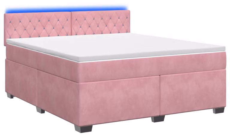 Letto con boxspring, materasso e luci LED rosa, dimensioni 140 x 200 cm, rivestito in velluto