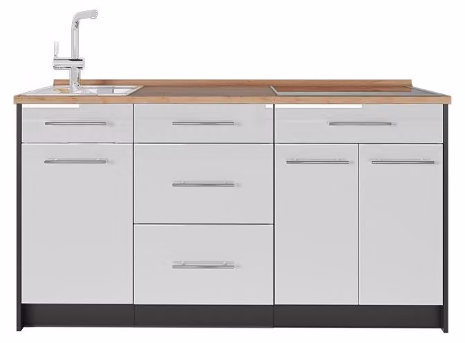 Cucine componibili piccole Vicco Fame-Line Bianco lucido 150 cm, PL Rovere, Model 65396
