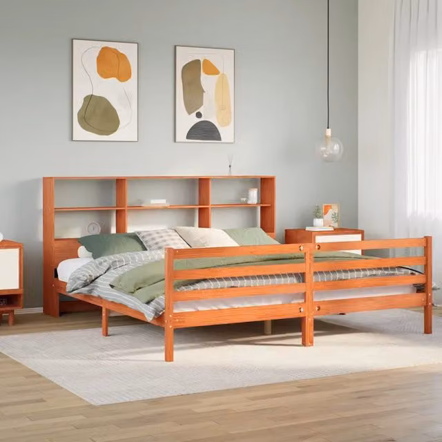 Letto Libreria senza Materasso Marrone Cera 200x200 cm Legno 3321921