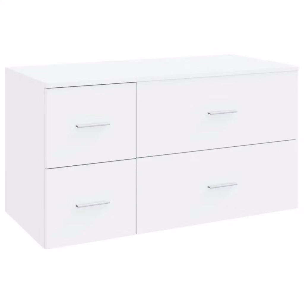 Set di mobili per bagno moderno vidaXL in MDF bianco lucido composto da mobile lavabo, pensile e mobile laterale