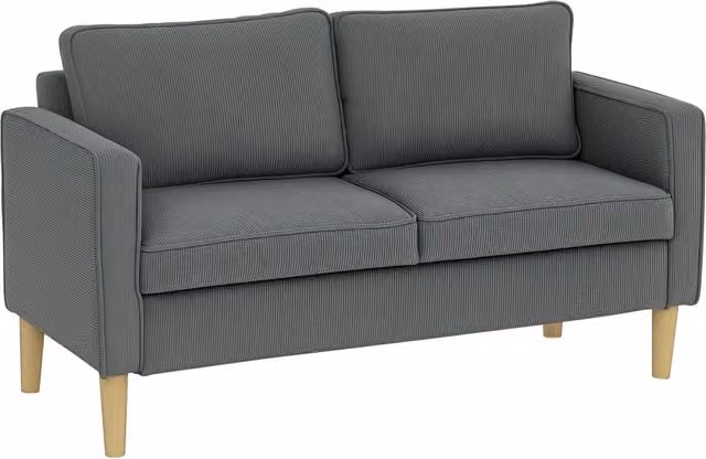 Divano 2 posti con contenitore ¨C Xylo ¨C Tessuto effetto velluto grigio, legno, 140x63x79 cm
