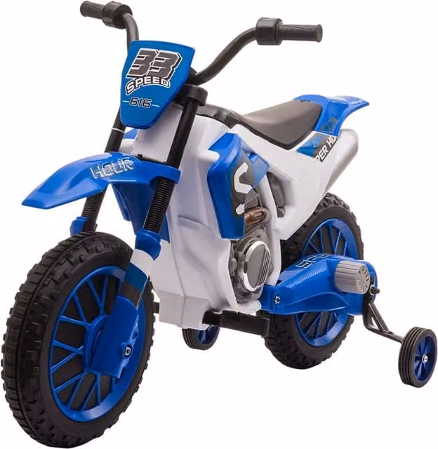 EasyComfort Moto da Cross Elettrica per Bambini da 3-5 Anni con Batteria 12V Ricaricabile e Rotelline Rimovibili, L: 106.5 cm, P: 51.5 cm, H: 68 cm, Blu
