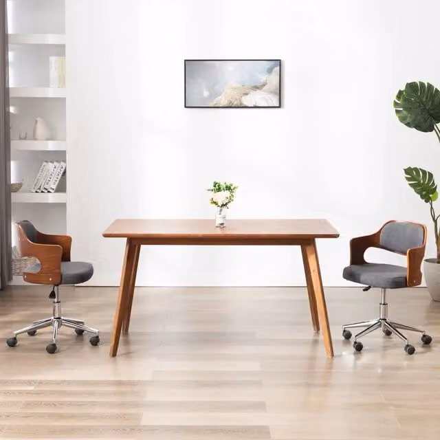 Sedia da Pranzo Girevole Moderna vidaXL in Tessuto Grigio con Ruote – 1