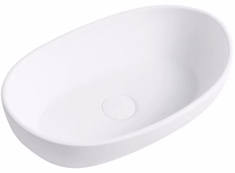 CERANO - Lavabo in marmo colato Persea - da appoggio - bianco opaco - 50x32 cm