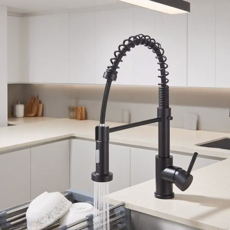 Miscelatore per cucina, rubinetto per lavello, colore nero, rotazione a 360°, con doccetta, 2 funzioni spray