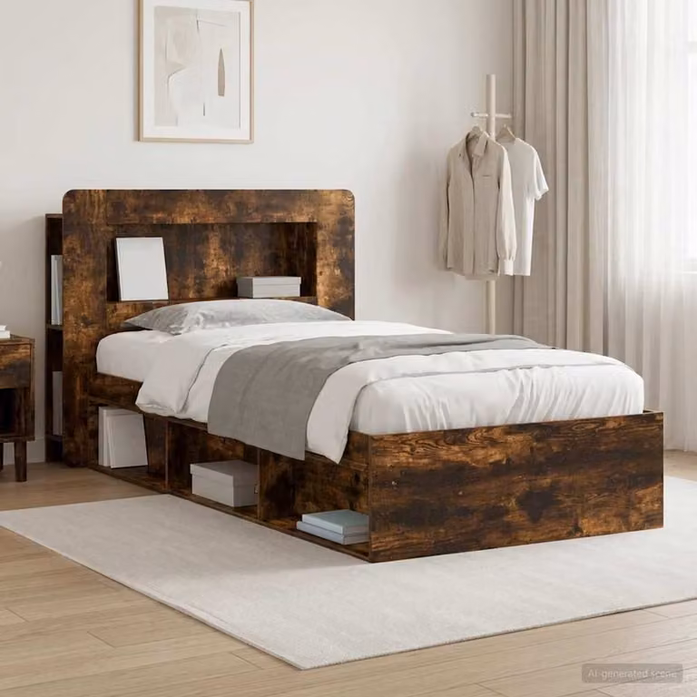 vidaXL Telaio del letto moderno con cassetti in legno Rovere Fumo L/P/H: 190 x 90 x 119,5 cm