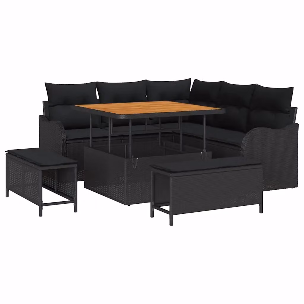 Set Divano da Giardino vidaXL 8 Pezzi con Cuscini e Funzione Archiviazione Nero – 2
